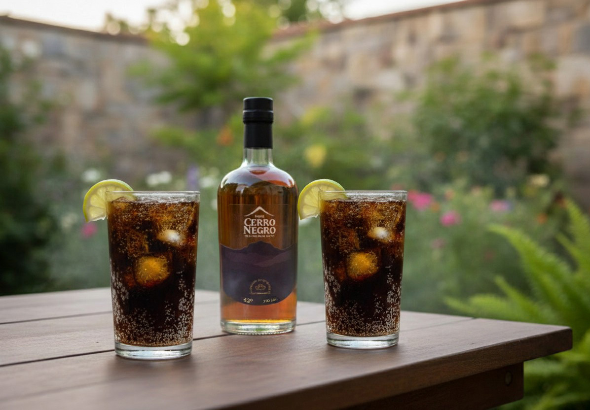 Vaso de Piscola servido con Pisco Cerro Negro y hielo